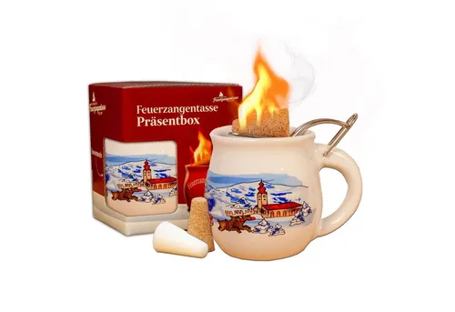 Feuerzangentasse Bowle-Set Feuerzangentasse 1er-Set (Feuerzangenbowle Set, 5-tlg., 1x Feuerzangentasse, 3x Zimtzuckerhütchen, 1x Rezeptheftchen), hitzebeständige Keramik, Edelstahl-Feuerzange