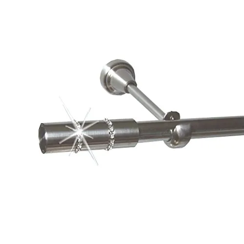 BASIT Gardinenstange mit Wandhalterung 360 cm lang Edelstahl Look im Set I 1-läufige Gardinenstange Wandmontage Ø16mm I In 120-600 cm verfügbar