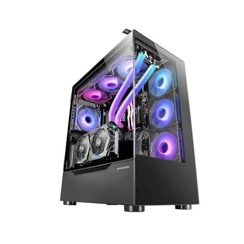 Mars Gaming MC-ULT, Custom XXL E-ATX Gaming-Gehäuse, Dual 90° Rahmenloses Gehärtetes Glas + Seitentür, Volle Flüssigkühlung, PC Tower mit Dual Vertical Chamber Design, Schwarz