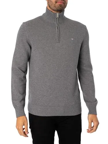 GANT Herren Baumwollstrick mit Halbem Reißverschluss - Dark Grey Melange, 3XL - Pullover für Herren, lässiger Stil aus hochwertiger Baumwolle, ideal für jeden Anlass und besonders bequem.