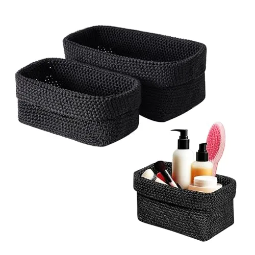 Stück Aufbewahrungskorb Baumwolle,korb schwarz Stapelbarer gewebter Korb Kosmetik-Organizer, Regalkorb, Küchenaufbewahrungskorb, Schlüssel, Schmuck, 21*12*15.5cm-Schwarz 2