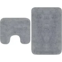 vidaXL Badematte 2-TLG. Grau - Luxuriöses Badteppich Set - Badematten & Badteppiche, 100% Baumwolle, antistatisch, saugfähig und rutschfest für Sicherheit und Komfort im Badezimmer.
