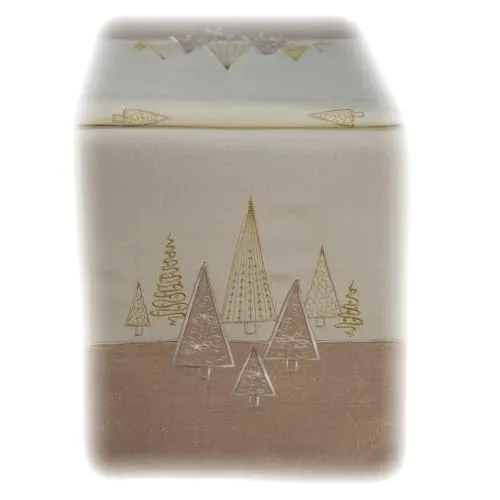 texpot Tischläufer 40 x 140 cm beige Stickerei Moderne Tannenbäume Weihnachten Tischband