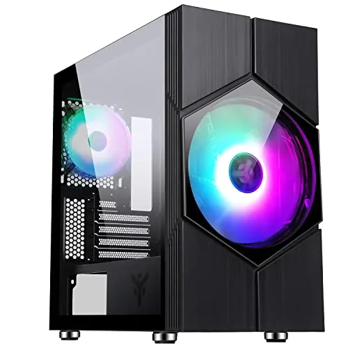 Itek Vortex Gaming Mini Tower, mATX, 20 cm und 12 cm ARGB Fan, 2 x USB3, Seitenwand aus gehärtetem Glas