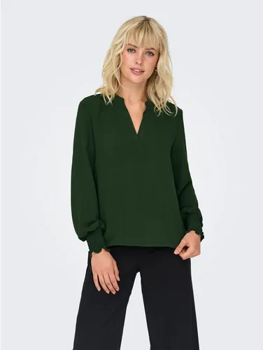 ONLY Onlmette V-Neck Ls Smock Top Noos WVN - Damen Bluse mit voluminösem Armschnitt und gesmokten Ärmelbündchen, ideal für einen lässigen Look.