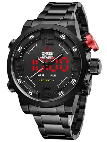 Alienwork DualTime Armbanduhr für Herren und Damen - Hochwertige Analog-LED Uhr mit zwei Zeitzonen, Kalender und Alarmfunktion. Wasserdicht (3 ATM) und im XXL Oversized Style – ideal für den täglichen Gebrauch.