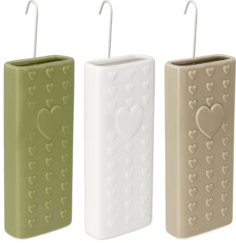 Luftbefeuchter Heizung 3er Set Herzen - Effiziente Keramik-Luftbefeuchter für Heizkörper, die trockene Luft im Winter optimal befeuchten und Ihr Raumklima verbessern. Stilvolles Design in Grün, Grau und Weiß.