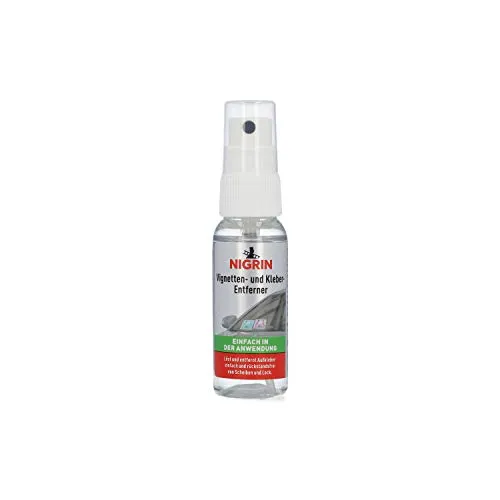 Nigrin Etikettenlöser für Scheiben und Lack, 30ml Spray - Autoreinigung & Pflege – Effektiver Vignetten- und Kleberentferner für rückstandsfreie Anwendung auf Autolack und Glas. Made in Germany.