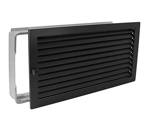 Warmluftgitter WG 4523 S Schwarz 450 x 230 mm - Warmluftgitter aus pulverbeschichtetem Stahlblech, mit regulierbaren Lamellen und Klemmfedern für optimale Luftzirkulation und Temperaturbeständigkeit.