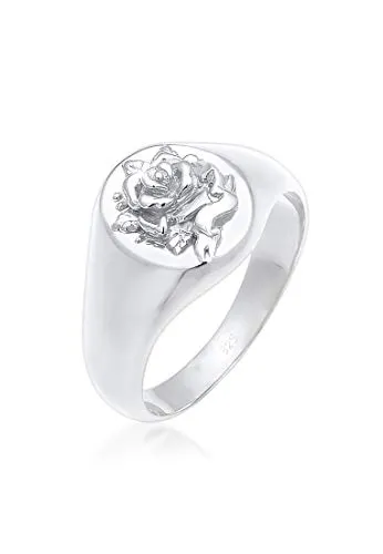 Elli Ring Damen Siegelring Rose 80s Look - Modischer Siegelring im 80s Look aus 925 Sterling Silber, anlaufgeschützt und handgefertigt. Ein stilvolles Schmuckstück für jeden Anlass und das perfekte Geschenk für besondere Momente.