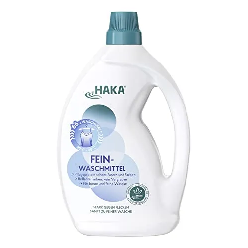 HAKA Waschmittel Konzentrat - Hautfreundliches Feinwaschmittel, 2 Liter - Waschmittel für empfindliche Textilien, energiesparend ab 20°C, mit kraftvollem 5-Enzyme-System und umweltschonend. Ergiebig für 66 Waschladungen.
