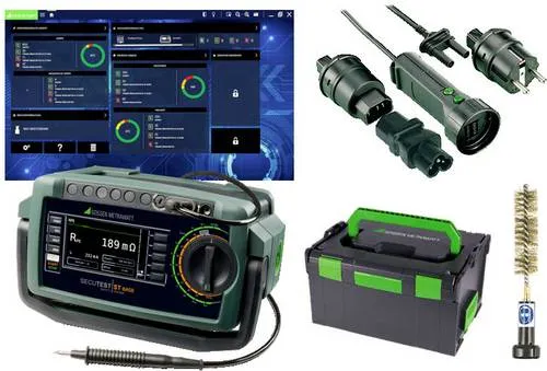 Gossen-Metrawatt SECUTEST ST BASE Gerätetester - Isolationsmessgerät für Elektrogeräte, VDE-zertifiziert mit umfangreicher Prüf- und Dokumentationsfunktion, inklusive Koffer und Adapter-Set für umfassende Anwendung.