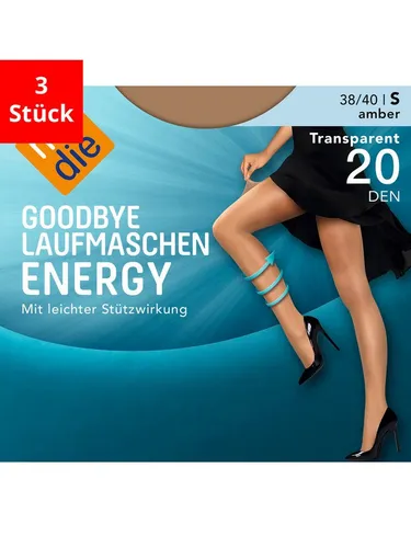 Nur Die Feinstrumpfhose Goodbye Laufmaschen Energy 20 DEN (3 St) - Hochwertige Feinstrumpfhose 20 DEN mit Laufmaschen-Schutz, ideal für den Alltag und mit extra breitem Komfortbund für ein angenehmes Tragegefühl.