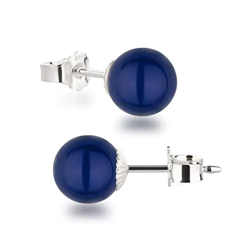 Schöner-SD Ohrringe Ohrstecker 925 Silber mit Perle rund Kugel 8mm lapislazuli-blau