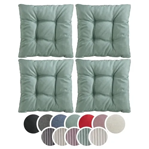 sleepling Stuhlkissen 4er-Set, türkis - 38 x 38 cm - Kissen für alle Stuhlformen, aus weichem Möbelstoff mit 7 cm Komforthöhe für maximalen Sitzkomfort. Ideal für drinnen und draußen, in modernen Farben erhältlich.