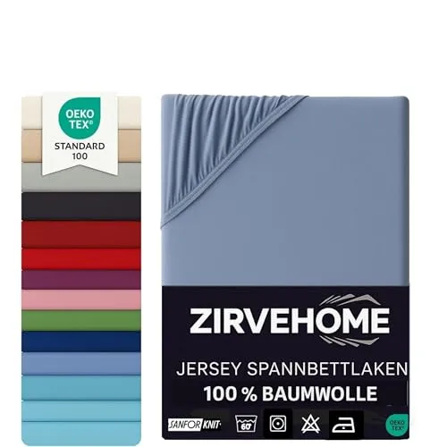 Spannbettlaken 140x200-160x200 cm - Jersey Spannbetttuch 100% Baumwolle - Komfort Bettlaken für Matratzen bis 25 cm Höhe, Spannbettlaken Farbe Rauchblau