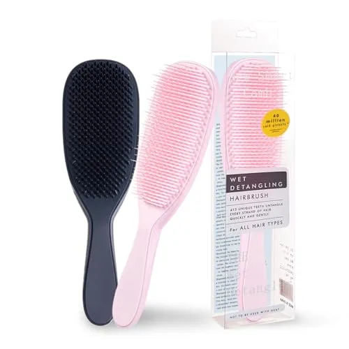 Kzouenzu Wet Detangler Haarbürste Für Feines Und Brüchiges Haar [2 Pcs], Für Nasses Und Trockenes Haar, Entwirrt Alle Haartypen, Eliminates Knots & Reduces Breakage [Schwarz + Rosa]