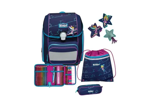 Scout Genius Blue Star Schulranzen Set - Dunkelblauer Schulranzen mit ergonomischem Design, ideal für einen gesunden Rücken und optimalen Tragekomfort.