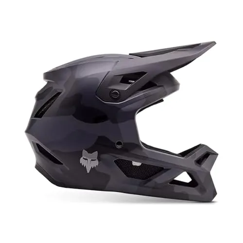 Fox Racing YTH Rampage CAMO CE/CPSC MTB Helm – ABS-Schale – MIPS – 360° Belüftung – verstellbares Visier – GoPro-Halterung – Black Camo, Größe: YS