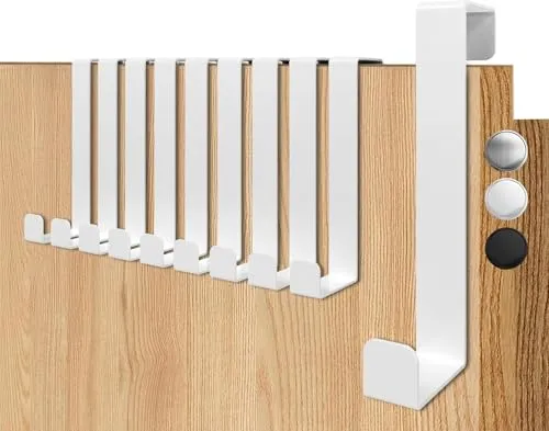 Menz Türhaken zum Einhängen - 10 Stück robuste Kleiderhaken Tür in Weiß, einzeln verwendbare Haken zum Einhängen, formstabile Türhakenleiste, Türgarderobe mit hoher Tragkraft