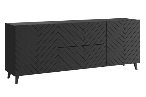 MINIO go for it, Kommode „LOKET“ 180 cm, MDF-Front mit 3D-Design, Fischgrät, Schwarz Farbe