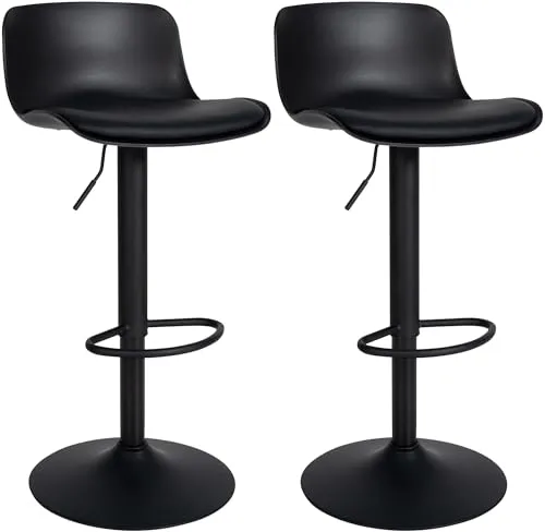 Höhenverstellbarer Barhocker Almada 2er Set - Schwarz - Moderne Barhocker aus Kunstleder mit gepolsterter Sitzfläche, 360° Drehfunktion und höhenverstellbar von 57 bis 82 cm. Ideal für gemütliche Abende an der Bar.