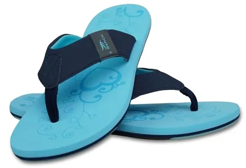 MADSea Damen Zehenstegpantolette Beach Woman | Zehentrenner Flip Flop Thong Sandale Badelatschen | Sommer Strand, hellblau/dunkelblau, 36 EU