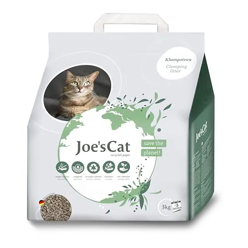Joes Katzenstreu aus Papier, Klumpstreu für Katzen, 3 kg | Recycelte Zellulose, leichtes Klumpgranulat, staubarme Formel, starke Absorption und Geruchskontrolle, für alle Katzenrassen