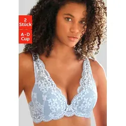 Push-up-BH PETITE FLEUR, Damen, Gr. 90, Cup A - Funktionsunterwäsche: Eleganter Push-up-BH mit High Apex Schnitt, verstellbaren Trägern und herausnehmbaren Kissen für ein verführerisches Dekolleté. Rundum aus schöner Spitze in himmelblau und creme.