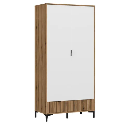 Lomadox Kleiderschrank RISBY-129 in Eiche mit Lamellenoptik