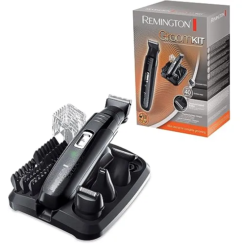 Remington GroomKit PG6130 - Stylingset für Gesichts- und Körperhaare - Gesichtshaartrimmer mit titanbeschichteten, selbstschärfenden Klingen und 4 abnehmbaren Aufsteckköpfen für präzises Styling. Ideal für den perfekten Look zu Hause.