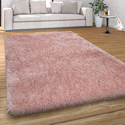 Paco Home Hochflor Teppich Wohnzimmer Schlafzimmer Shaggy Weich Modern Pastell Einfarbiges Design, Grösse:80x150 cm, Farbe:Rosa
