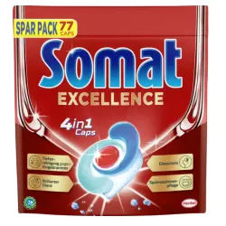 Somat Spülmaschinentabs Excellence 4in1 Caps - 77 Tabs - Geschirrspülmittel mit einzigartiger 4in1 Formel für brillante Reinigung und Glanz, schützt empfindliches Geschirr und beugt Korrosion vor.