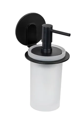WENKO Turbo-Loc® Seifenspender Bivio Black matt - Eleganter Seifenspender für Wandmontage, 150 ml aus Glas, ohne Bohren befestigen, ideal für modernes Badezimmerdesign.