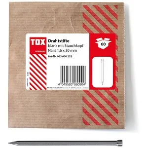 Tox Nägel 063600252, 1,6 x 30mm, blank, glatt, Stauchkopf, DIN 1152, 60 Stück