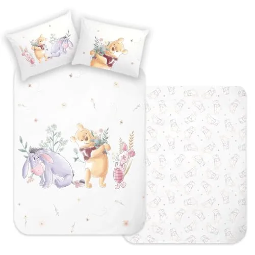 Winnie The Pooh Kleinkind Baby-Bettwäsche Pu der Bär 100 x 135 + 40 x 60 cm 100% Baumwolle Renforcé-Linon-Qualität mit YKK-Reißverschluss Disney I Aah Ferkel Pu Kanga Tiger Puuh Piglet Esel