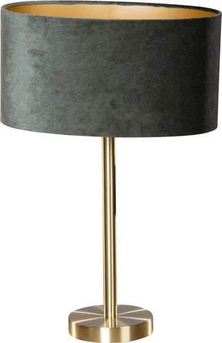 QAZQA Simplo Tischleuchte Messing mit grünem Samtschirm 35cm - Elegante Tischleuchte im zeitlosen Design, ideal für Wohnzimmer und Schlafzimmer. Die ovale Form und die goldene Innenseite schaffen eine stimmungsvolle Atmosphäre. Perfekt für stilvolle Akzente in jedem Raum!