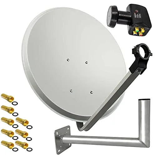 Premium X Satelliten-Komplettanlage 80cm Hellgrau - SAT-Antenne mit 80 cm Spiegel und wasserdichtem Quad LNB für besten Empfang in 4K Ultra HD. Ideal für bis zu 4 Teilnehmer und wetterfest durch pulverbeschichtete Materialien.