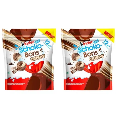 2x Kinder Crispy Schokobons I Knusprige Reisstückchen in zarter Milchschokolade mit Haselnussfüllung