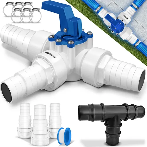 tillvex Sandfilteranlage Bypass Set - 12-teilig für Poolheizung - Sandfilteranlagen Zubehör, ideal für Sandfilteranlagen und Wärmepumpen, mit Ø32 & 38 mm Anschluss und umfassendem Zubehör für einfache Installation.