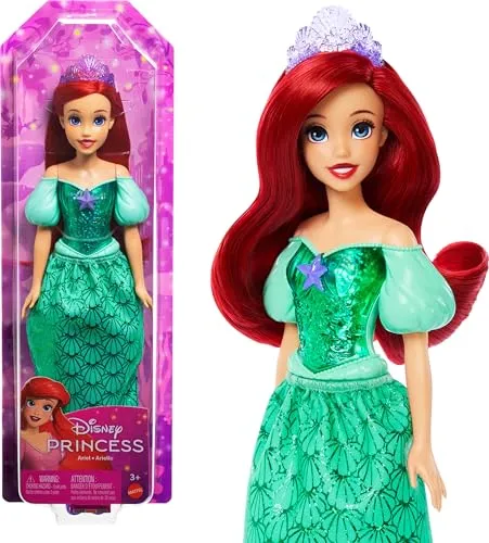 Mattel Disney Prinzessin Arielle Puppe mit langen Haaren - Bewegliche Arielle-Puppe mit abnehmbaren Schuhen und Diadem. Ideal für kreative Rollenspiele und Geschichten aus dem Disney-Film. Perfektes Geschenk für kleine Fans ab 3 Jahren!