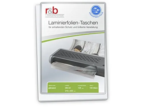 r&b FT-A4-125SS Laminierfolien A4, Highspeed, 216 x 303 mm, 2 x 125 mic, 100 Stück, glänzend