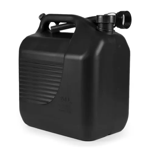 20L Benzinkanister mit Einfüllstutzen, Reservekanister Schraubdeckel, Entlüftungsventil Kunststoff Schwarz, ADR/RID/IMDG/IATA zugelassen, für leicht entzündliche, giftige, korrosive Stoffe, Made in EU