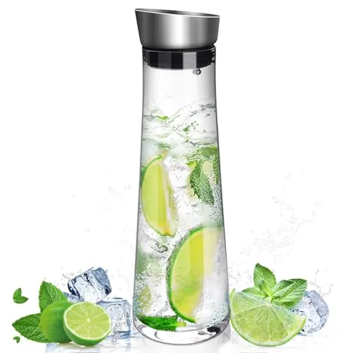 Hisdricus Wasserkaraffe, 1 Liter Karaffe, glaskaraffe mit deckel, karaffe glas für Eistee Heißes Kaltes Wasser Milch Kaffee