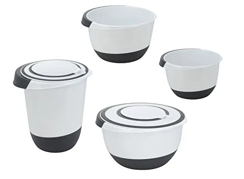 Spetebo Rührschüssel Set - 4-teilig - Praktisches 4er Set Rührschüsseln aus Kunststoff mit rutschfestem Boden, ideal für sicheres Rühren und Mischen. Spülmaschinenfest und ineinander stapelbar für platzsparende Aufbewahrung.