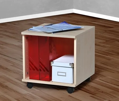 Rollcontainer Bürocontainer Nachtschrank Ahorn -6 - Praktischer Home-Office Aufbewahrungsschrank mit schwarzen Kunststoffrollen, perfekt für flexibles Arbeiten und einfachen Transport.