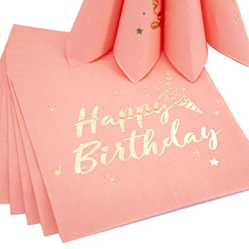 Oblique Unique® 20 Happy Birthday Servietten Tischdeko für Geburtstag Party Kindergeburtstag Rosa Gold Dekoration