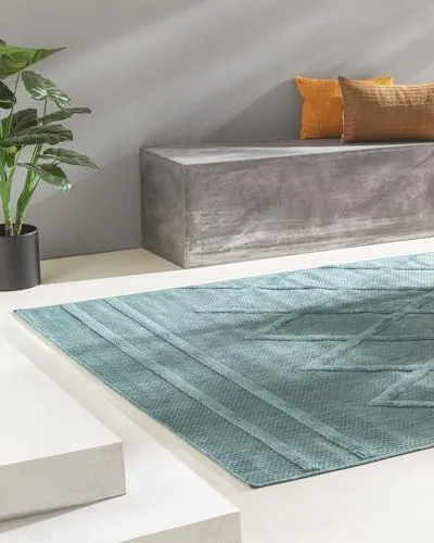 benuta Nest In- & Outdoor Teppich Bonte - Türkis 120x170 cm - Teppiche für drinnen und draußen, strapazierfähig und pflegeleicht – ideal für Balkon, Terrasse oder Küche. Setze mit geometrischem Boho-Style trendige Akzente in deinem Zuhause.