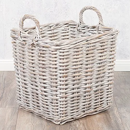 Rattankorb BAKUL eckig White 40x40cm in weiß von LebensWohnArt