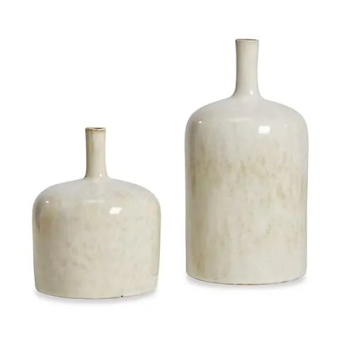 Loberon Vase Set Kurys - Schlichte Form & Schlanker Hals - Für Trockenblumen, Blumen & Zweige - Deko Wohnzimmer - Aus Keramik - 2 Stück